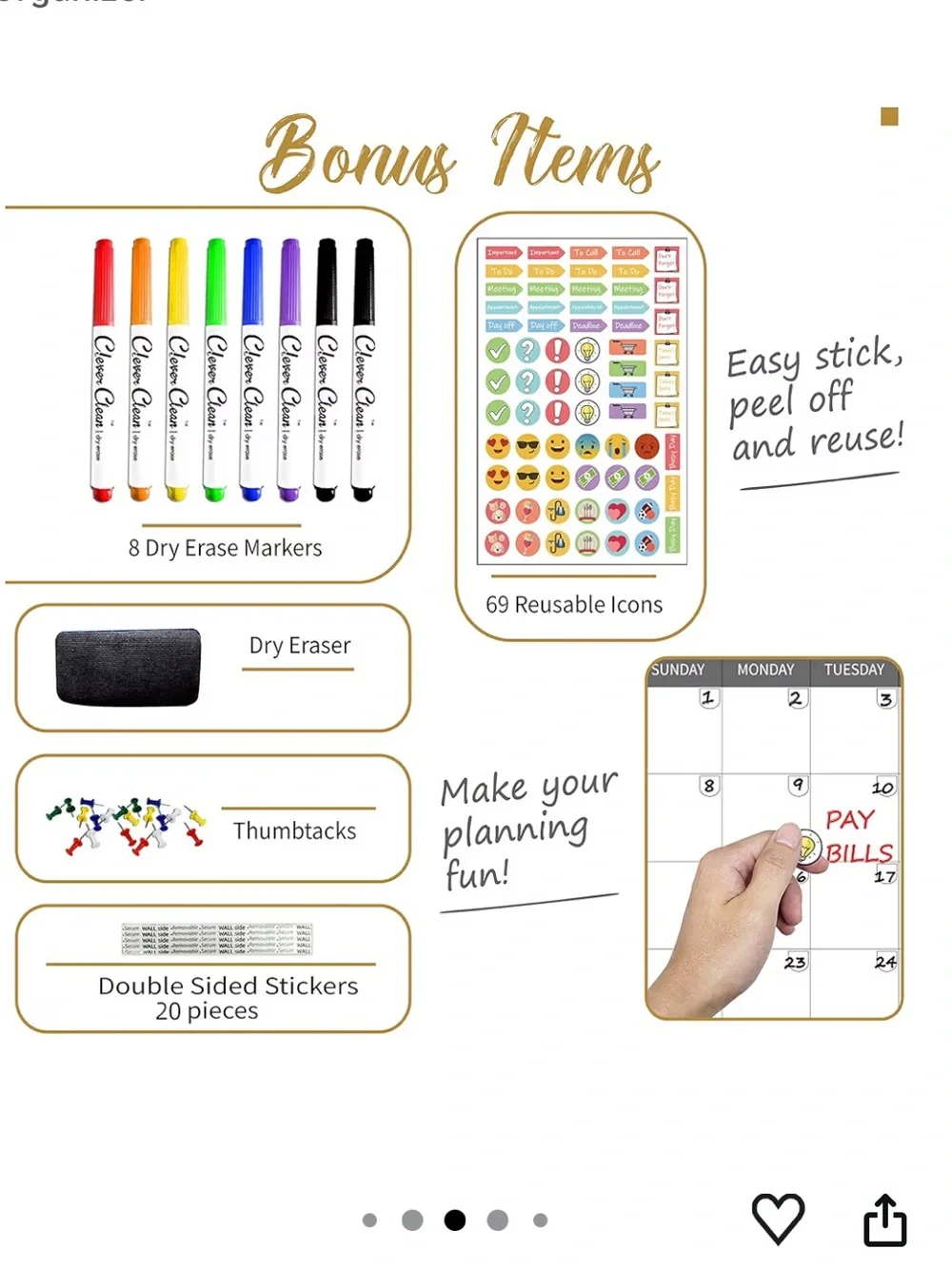 Clever Clean large dry erase wall calendar 48'' x 58” with accessories!